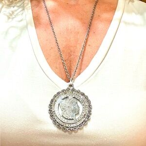 Vintage Pluribus Unum Morgan Silver Dollar Pendant with chain. Silver plated.